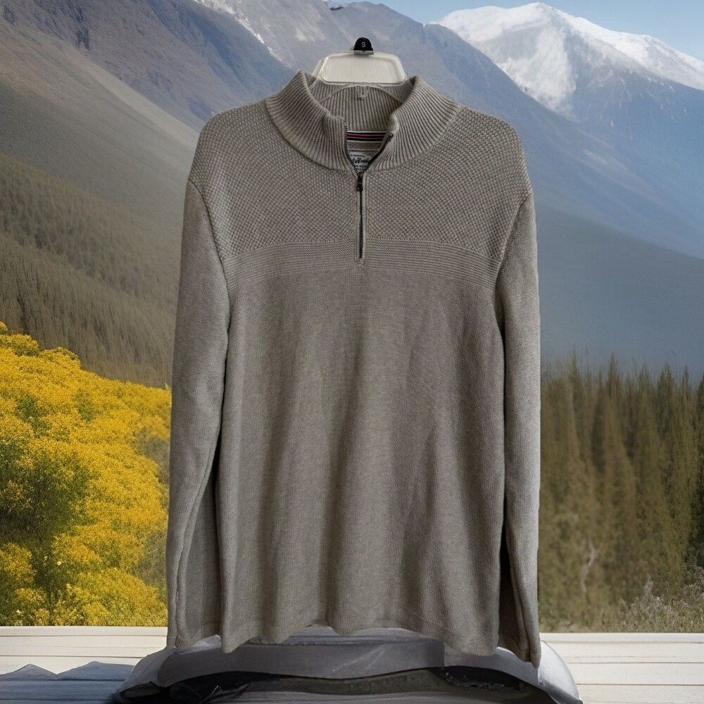 EUC Flag & Anthem Men's L Sweater Oatmeal Heather Quarter-Zip Pullover‎ BOHEMIAN